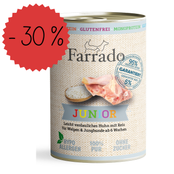 FARRADO Nassfutter Welpen/Junior PUR 400g  - 100% Huhn + Reis 